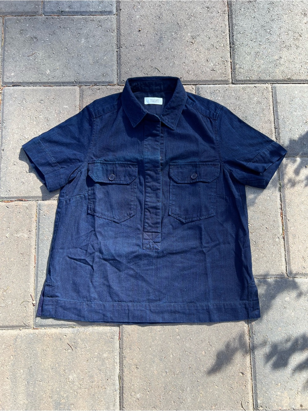 Toast Japanese Indigo Safari Shirt Short Sleeve Popover Utility Pockets 6/US 2